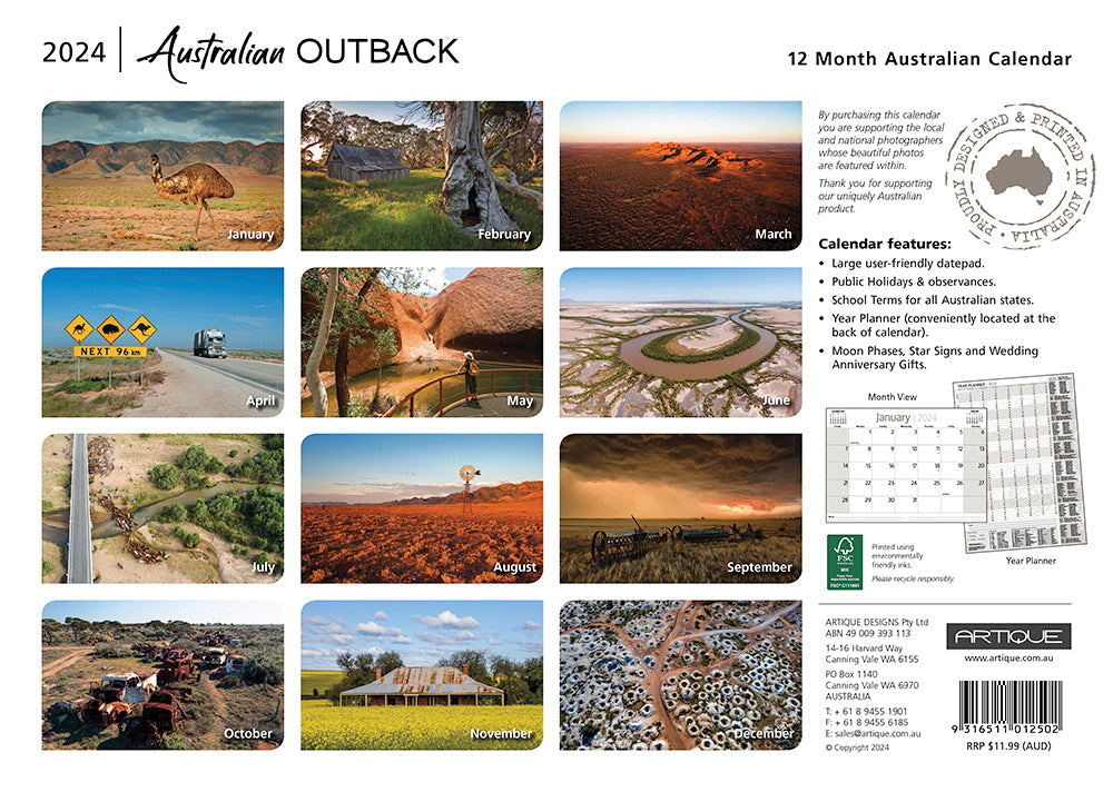 2024 Australian Outback (by Artique) - Horizontal Wall Calendar