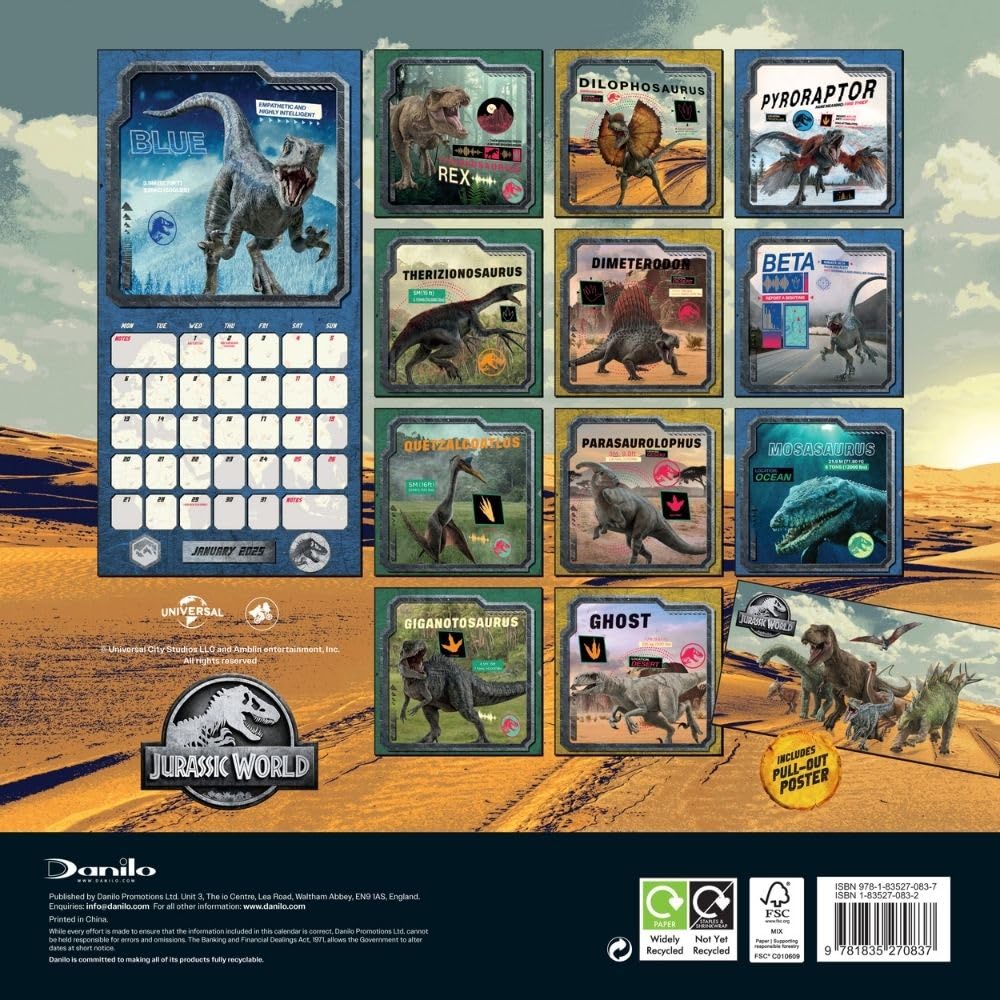 2025 Jurassic World - Square Wall Calendar