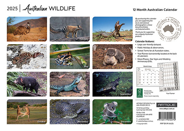 2025 Australian Wildlife By Artique - Horizontal Wall Calendar