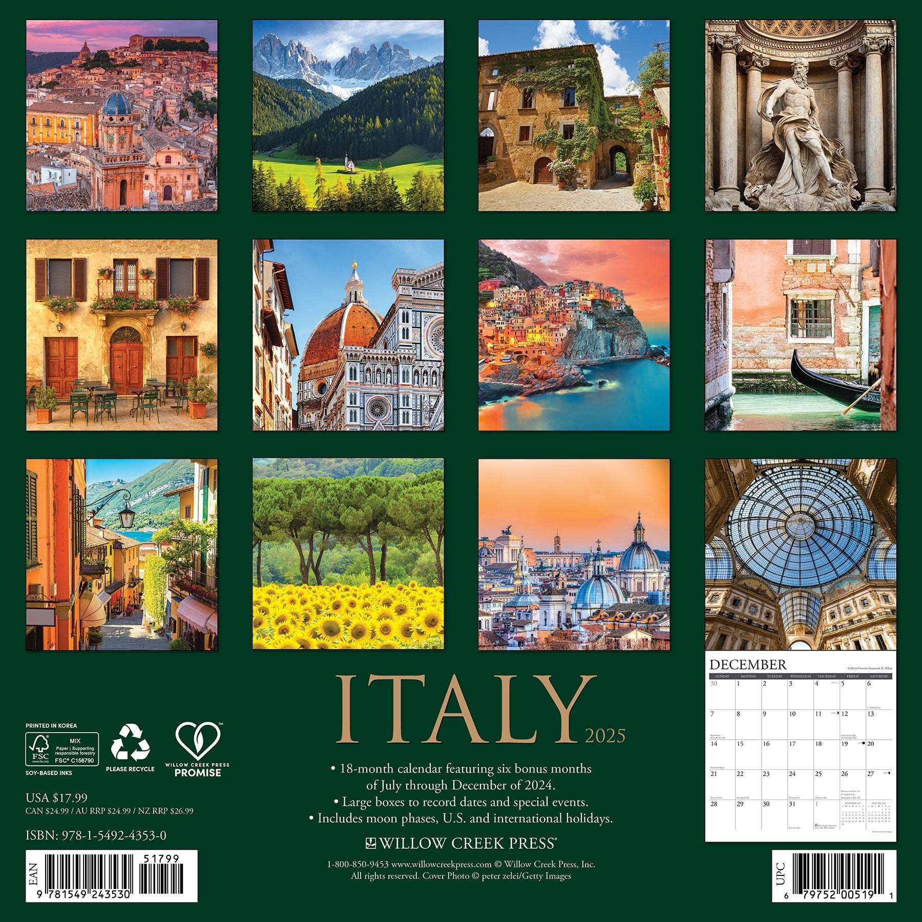 2025 Italy (w/foil) - Square Wall Calendar (US Only)