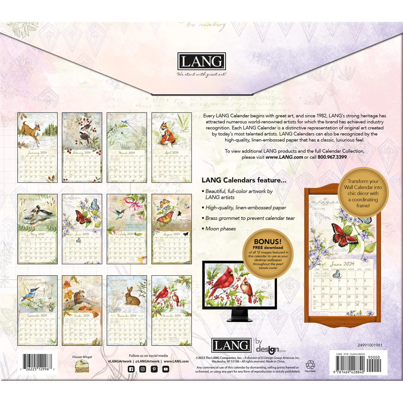 2024 LANG Field Guide By Susan Winget - Deluxe Wall Calendar