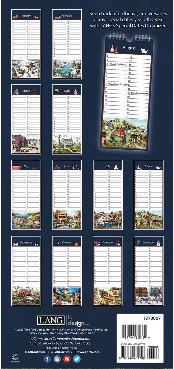 LANG Linda Nelson Stocks Special Date Organizer - Perpetual Slim Wall Calendar