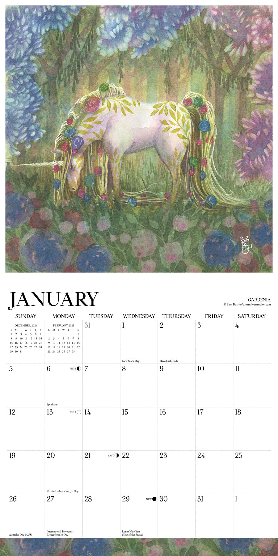 2025 Unicorns by Sara Burrier (art) - Square Wall Calendar (US Only)