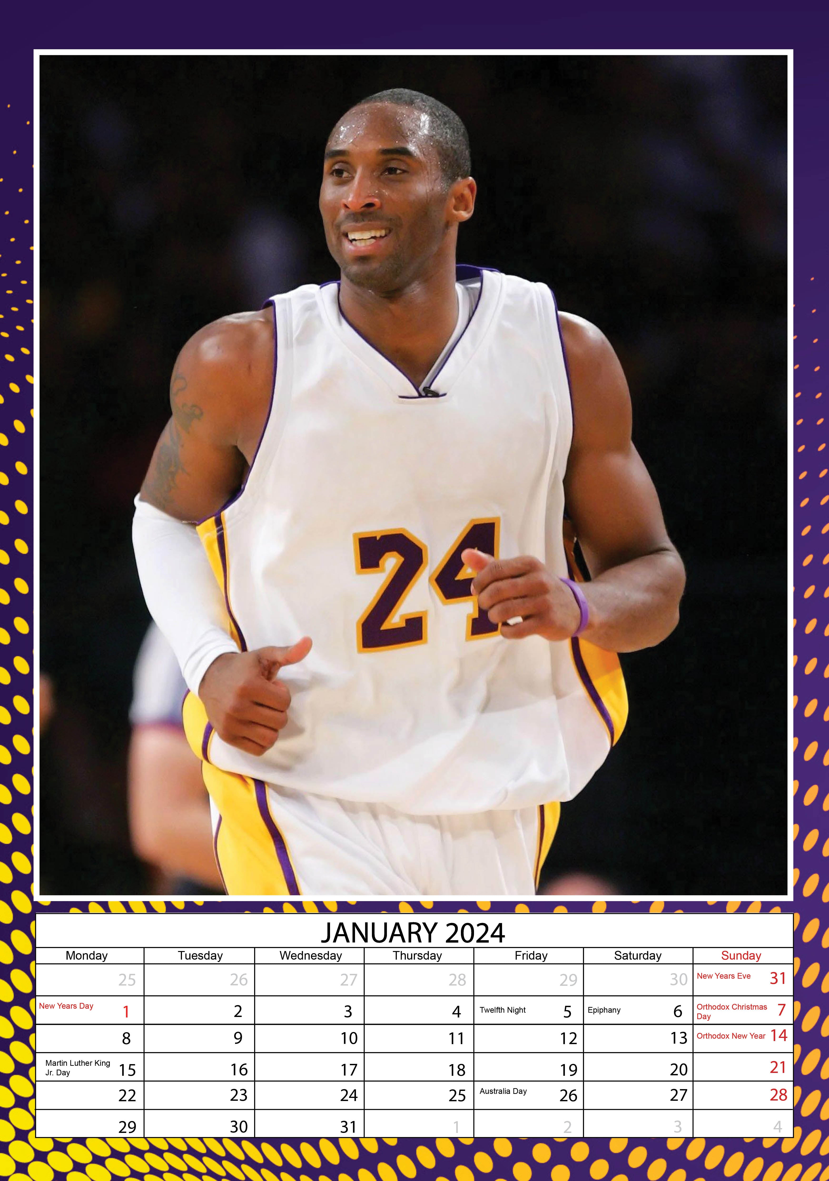 2024 Kobe Bryant A3 Wall Calendar Athletes Calendars by Call Dream