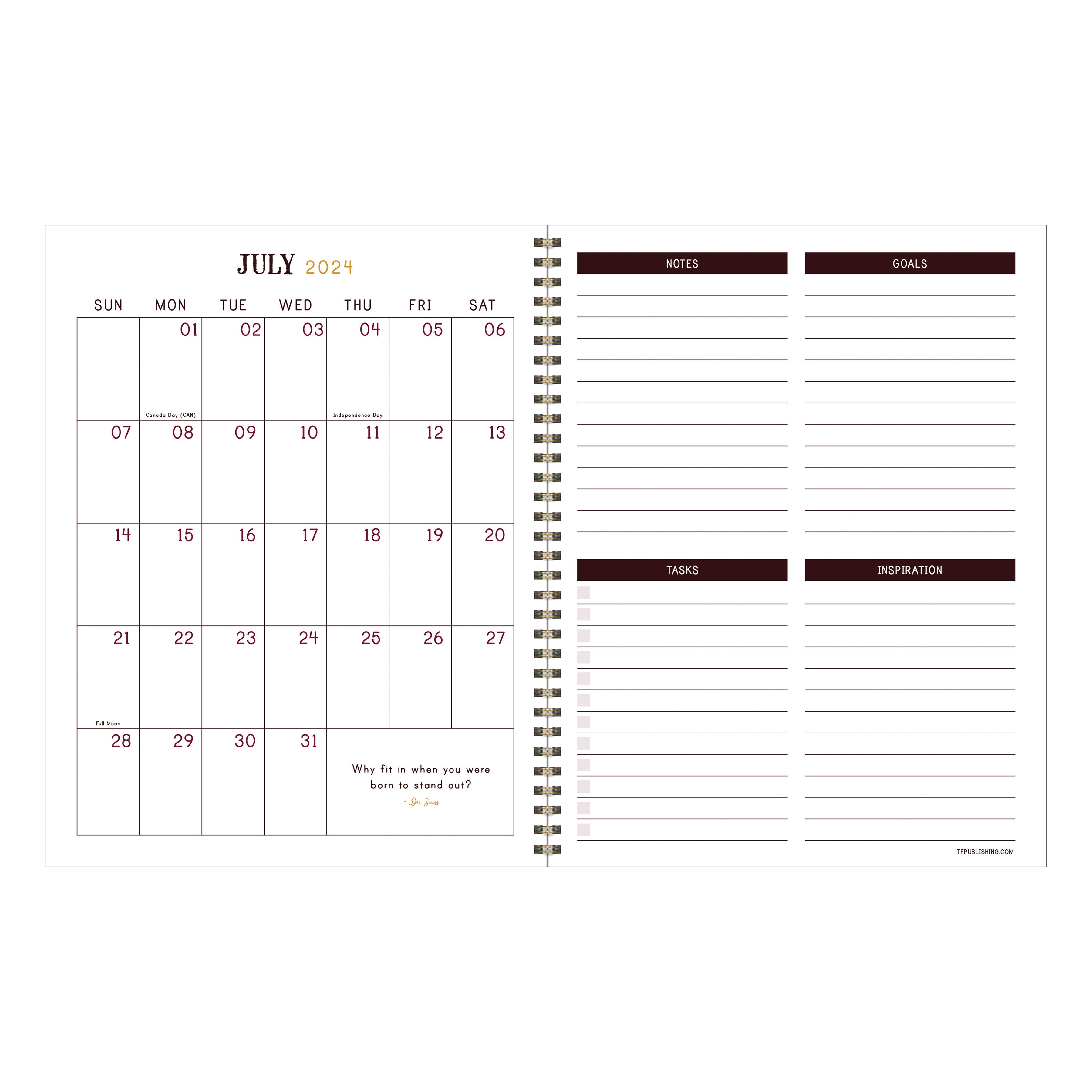 July 2024 - June 2025 Merlot - Large Weekly & Monthly Academic Year Diary/Planner