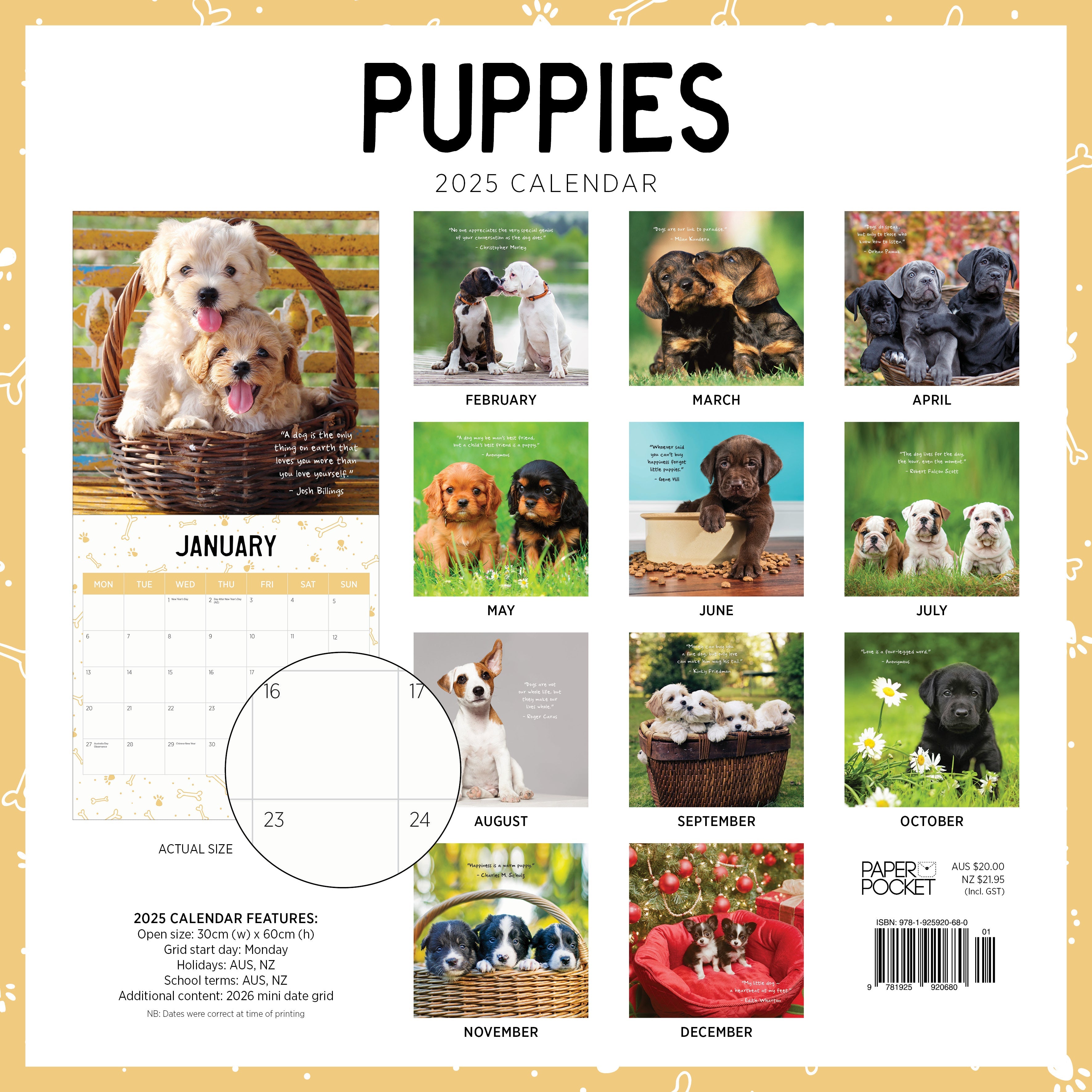 2025 Puppies - Square Wall Calendar