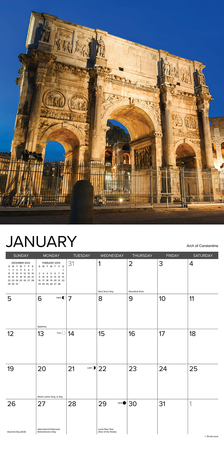 2025 Rome (w/foil) - Square Wall Calendar (US Only)