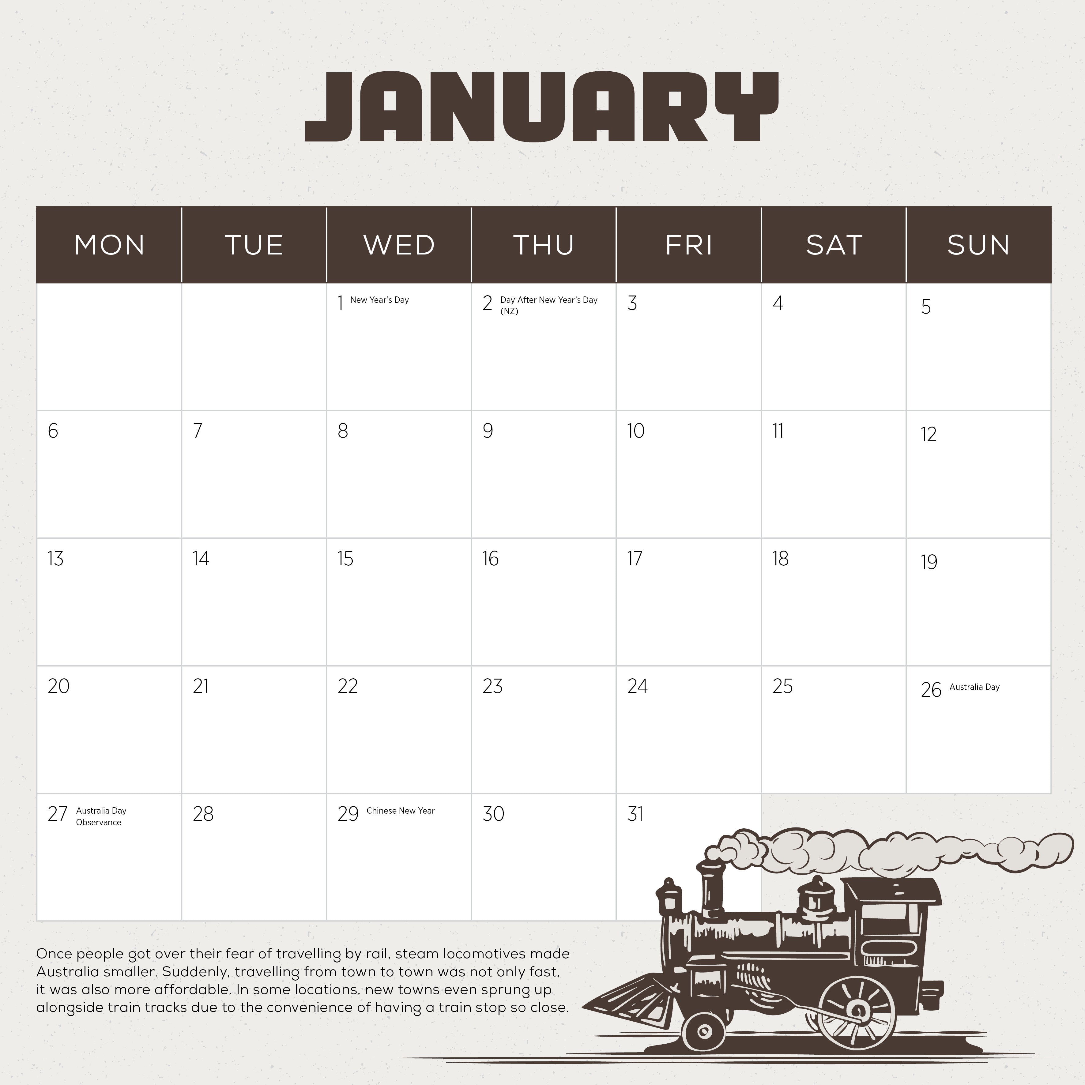 2025 Steam Trains - Square Wall Calendar