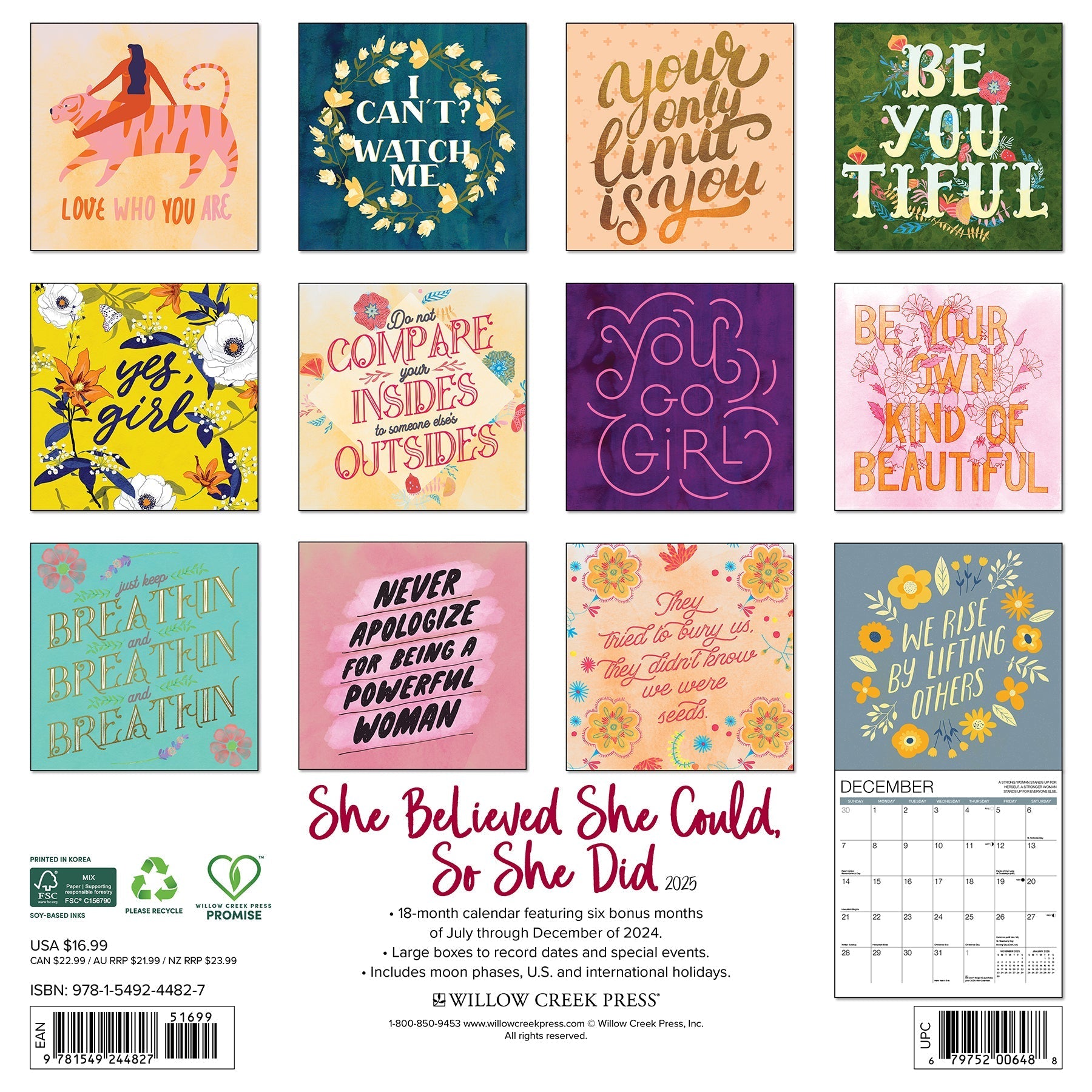 2025 She Believed She Could, So She Did - Square Wall Calendar (US Only)