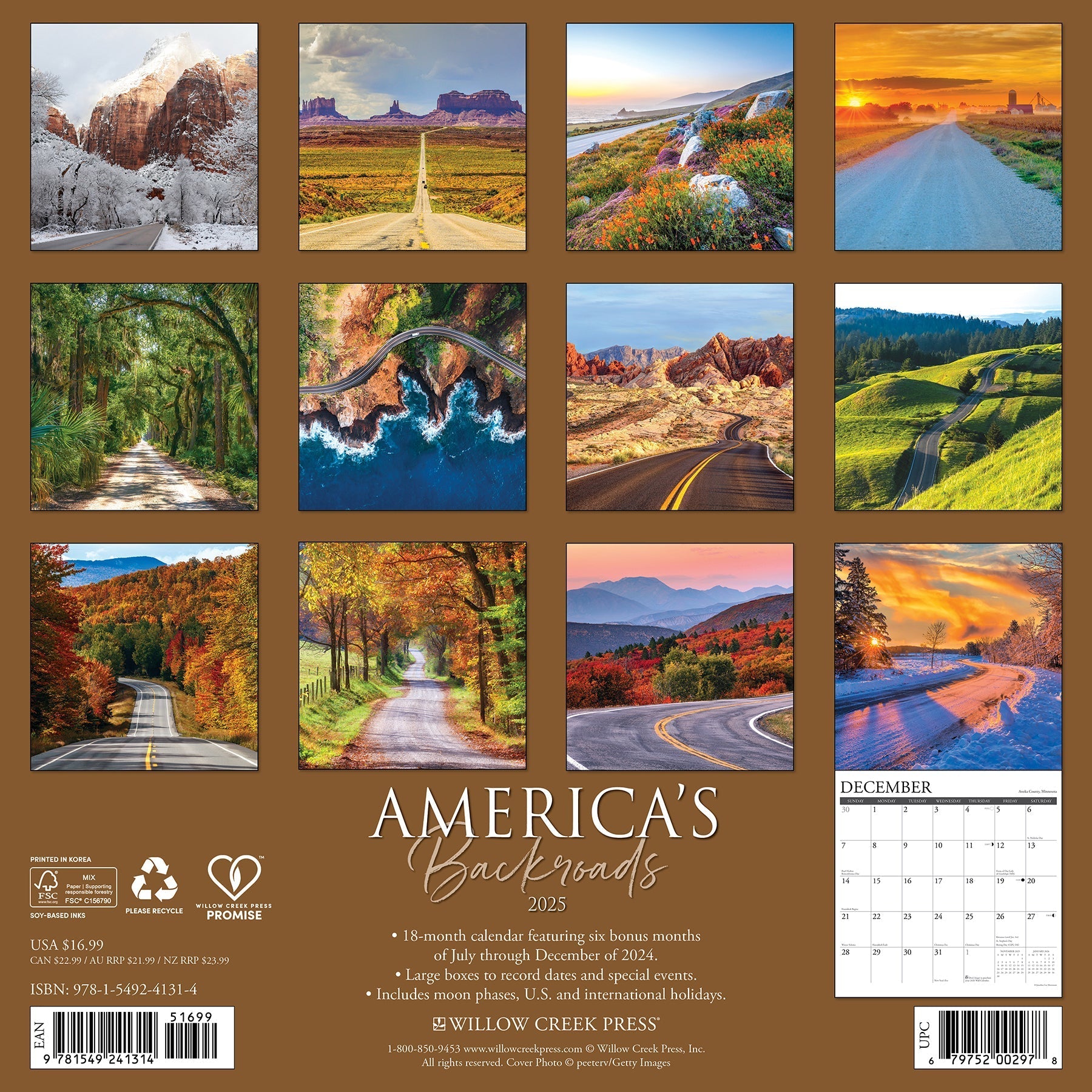 2025 America's Backroads - Square Wall Calendar (US Only)