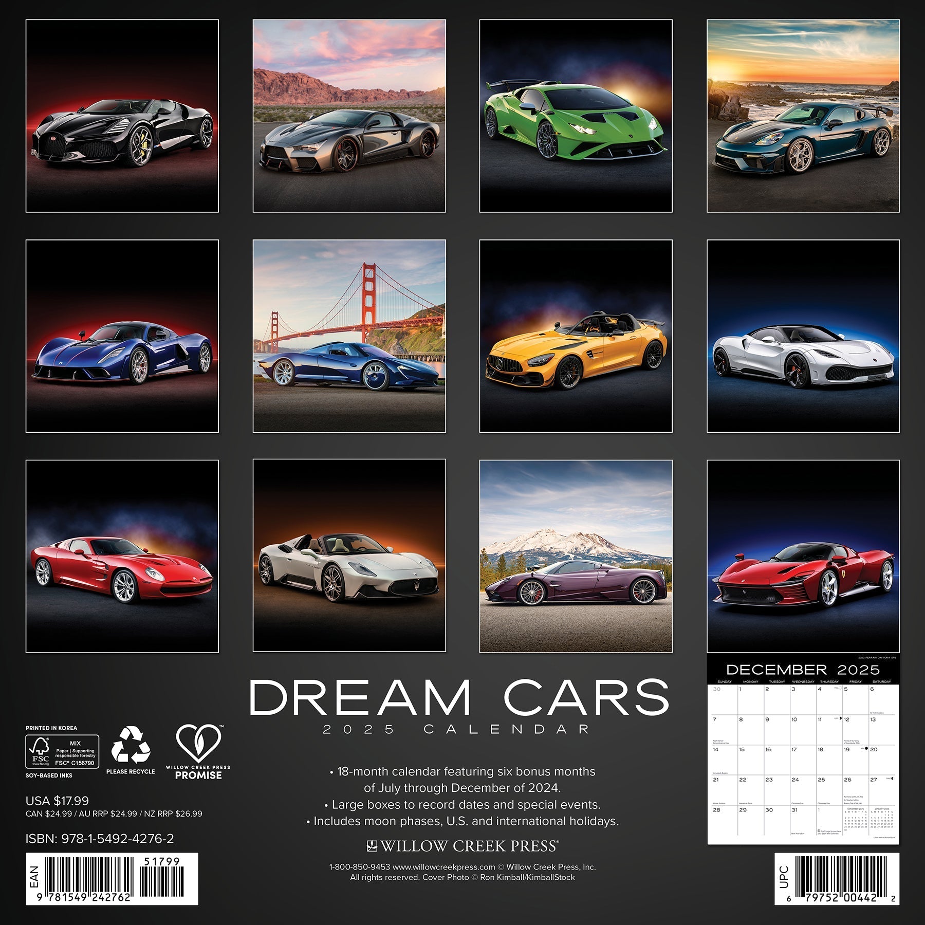 2025 Dream Cars (w/foil) - Square Wall Calendar (US Only)