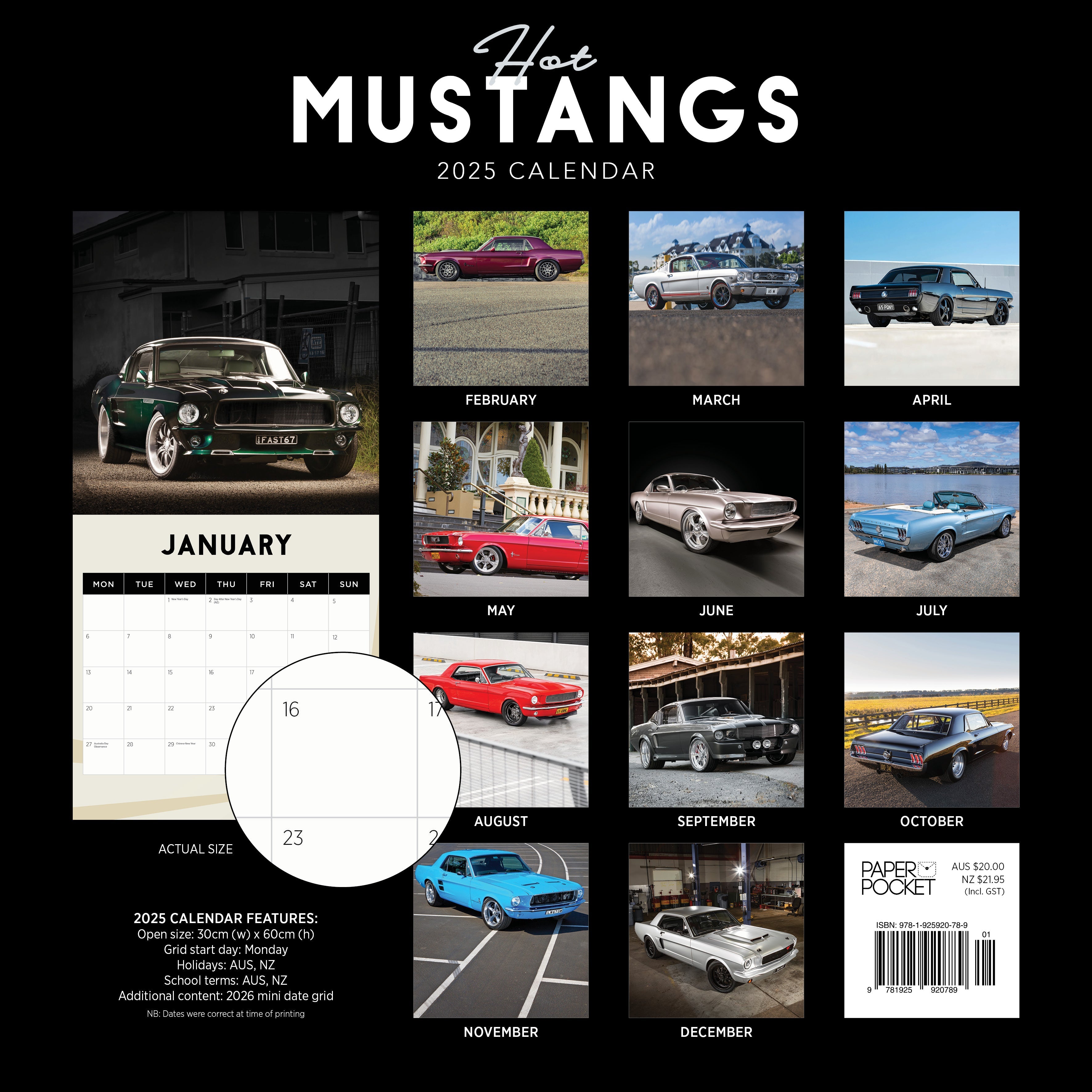 2025 Hot Mustangs - Square Wall Calendar