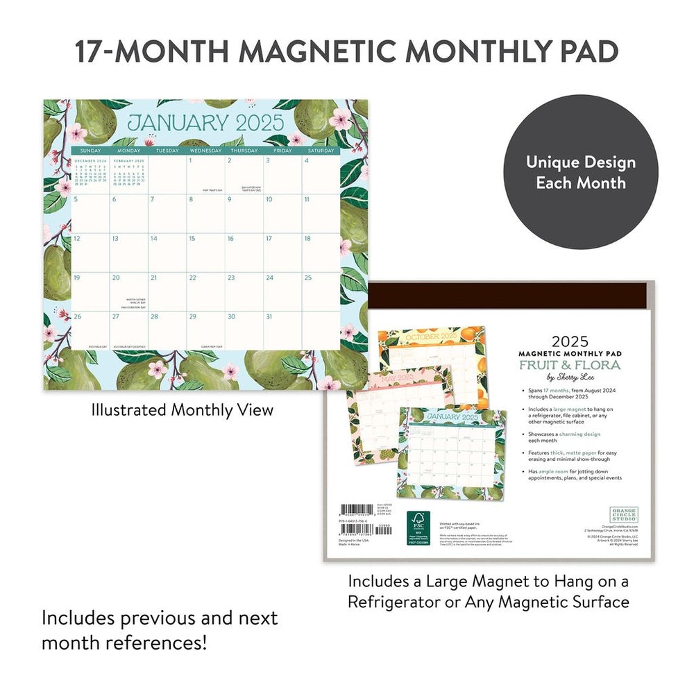 2025 Fruit & Flora - Monthly Magnetic Pad Calendar