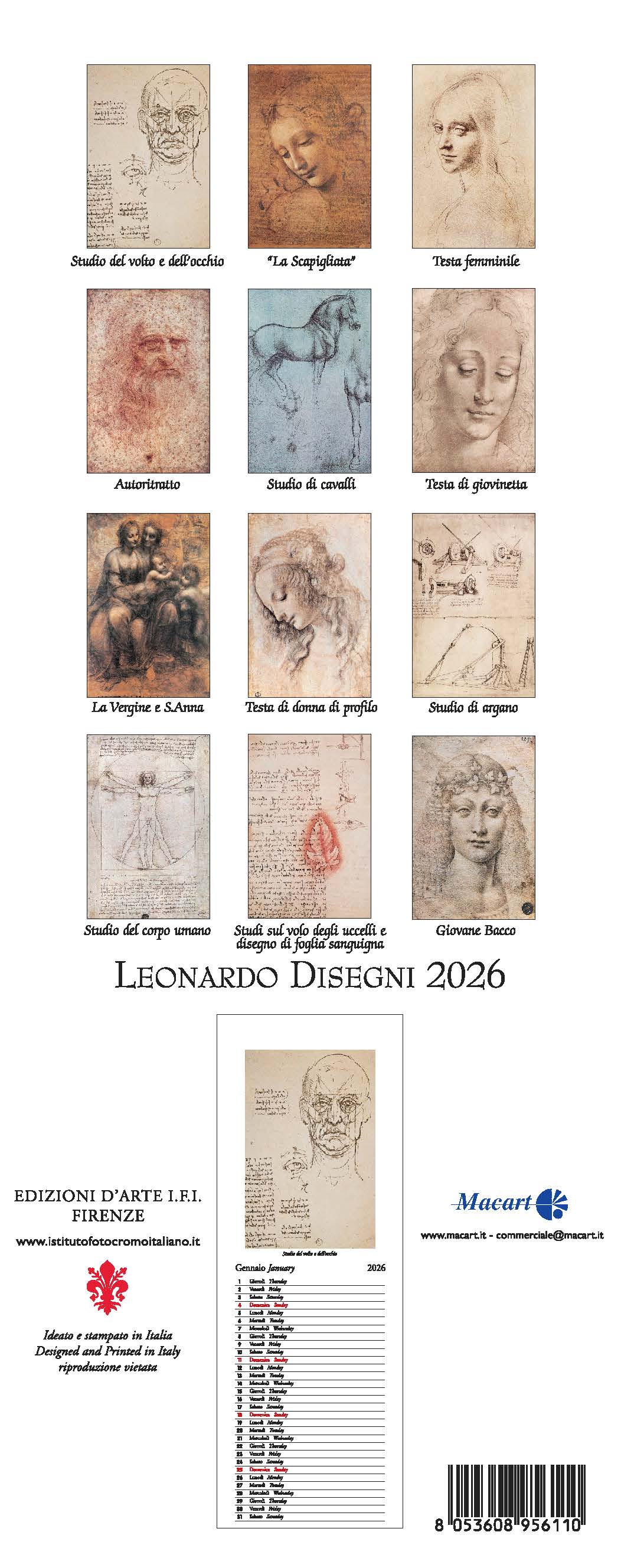 2026 Leonardo Disegni - Slim Wall Calendar