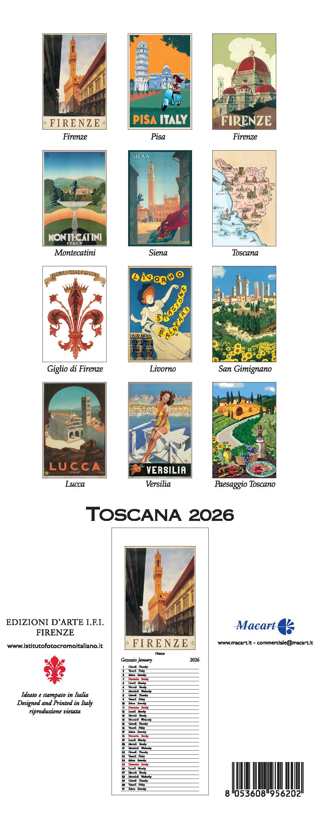 2026 Toscana - Slim Wall Calendar