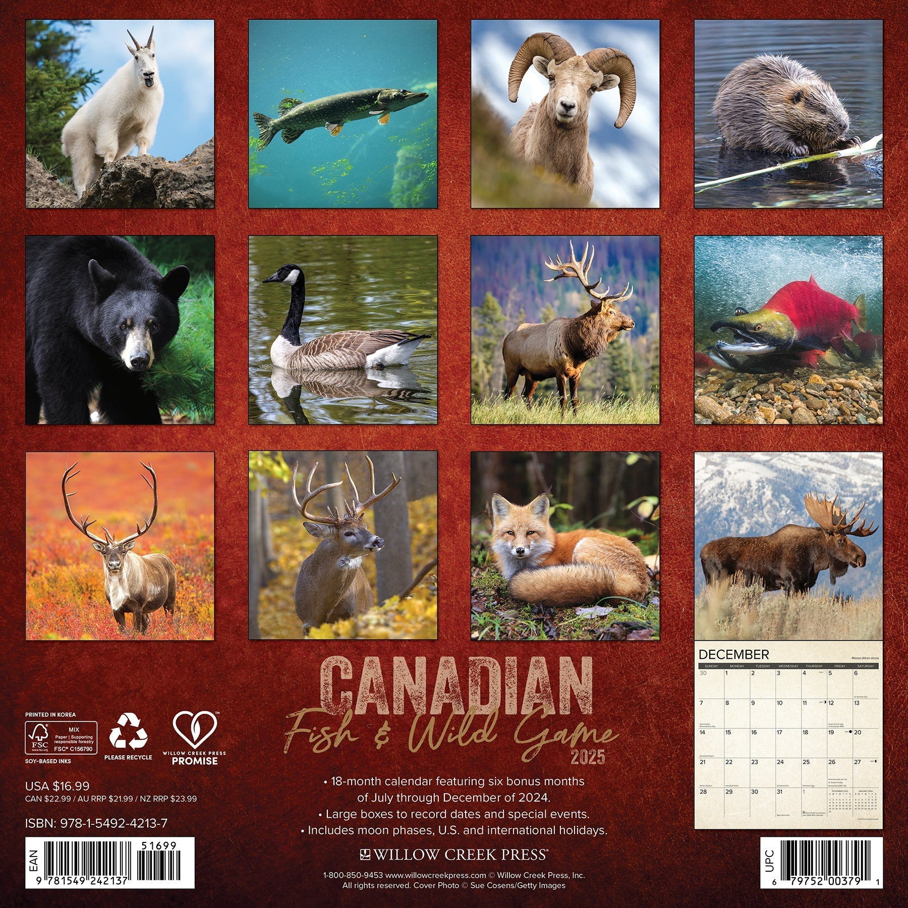 2025 Canadian Fish & Wild Game - Square Wall Calendar (US Only)