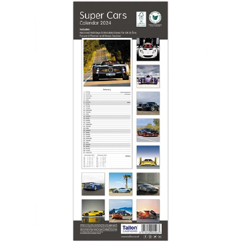 2024 Super Cars Super - Slim Wall Calendar