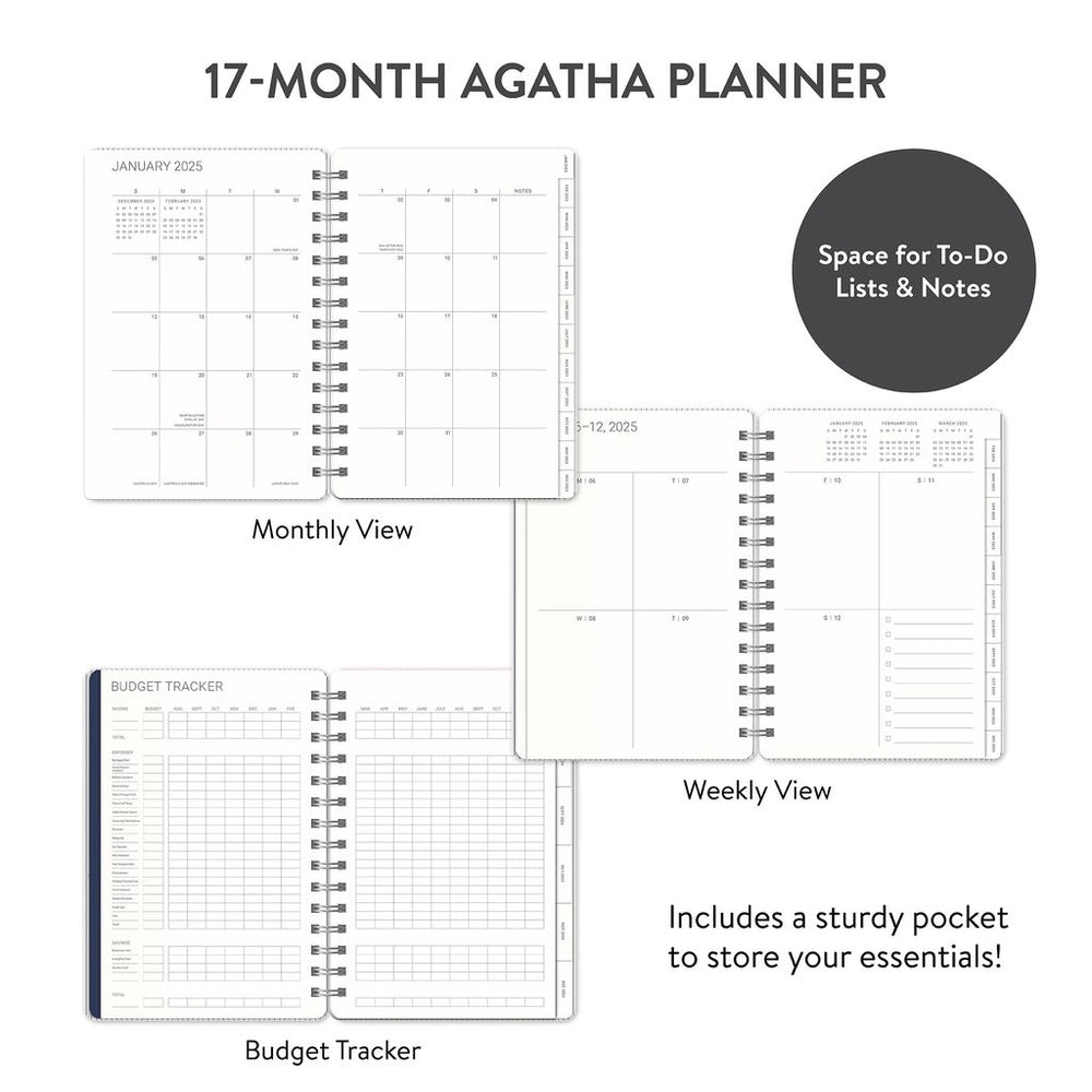 2025 Oxford Blue - Agatha Monthly And Weekly Dairy/Planner