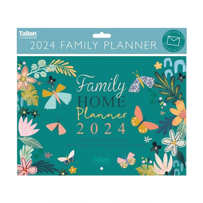 2024 Green Family Home Planner Organiser - A3 Wall Calendar