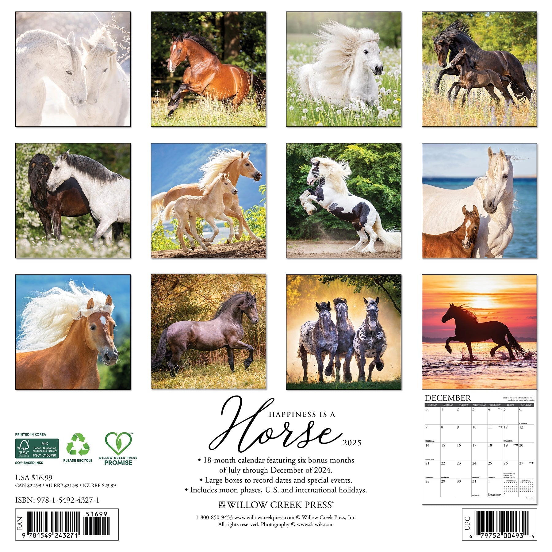 2025 Happiness is a Horse - Square Wall Calendar (US Only)