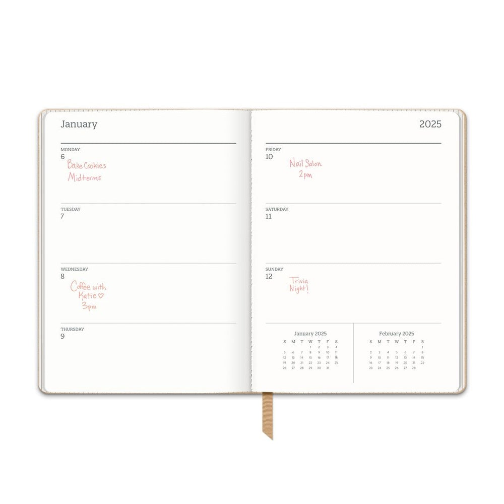 2025 Leaves on Hazelnut Medium Dual - Textured Weekly & Monthly Diary/Planner