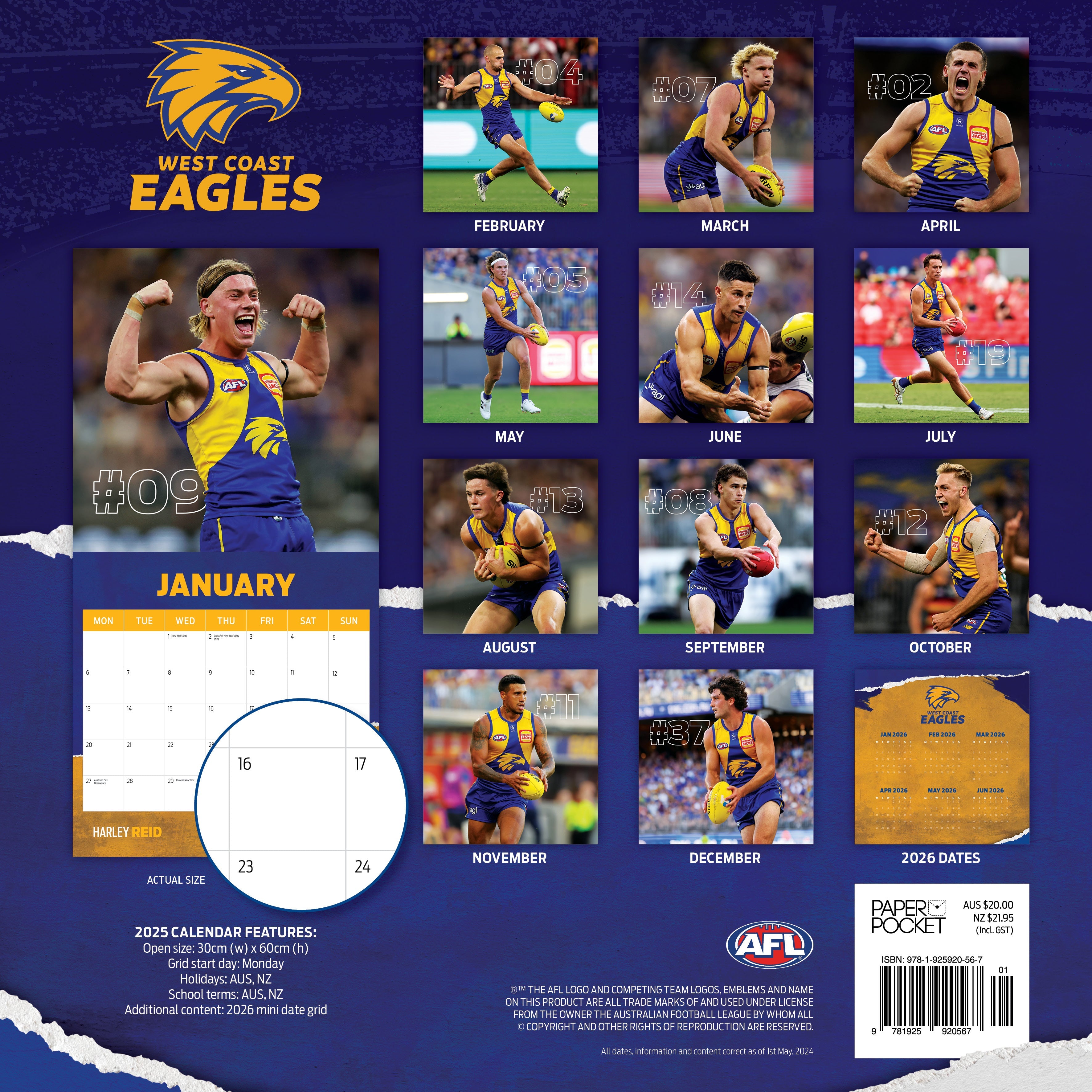 2025 AFL West Coast Eagles - Square Wall Calendar