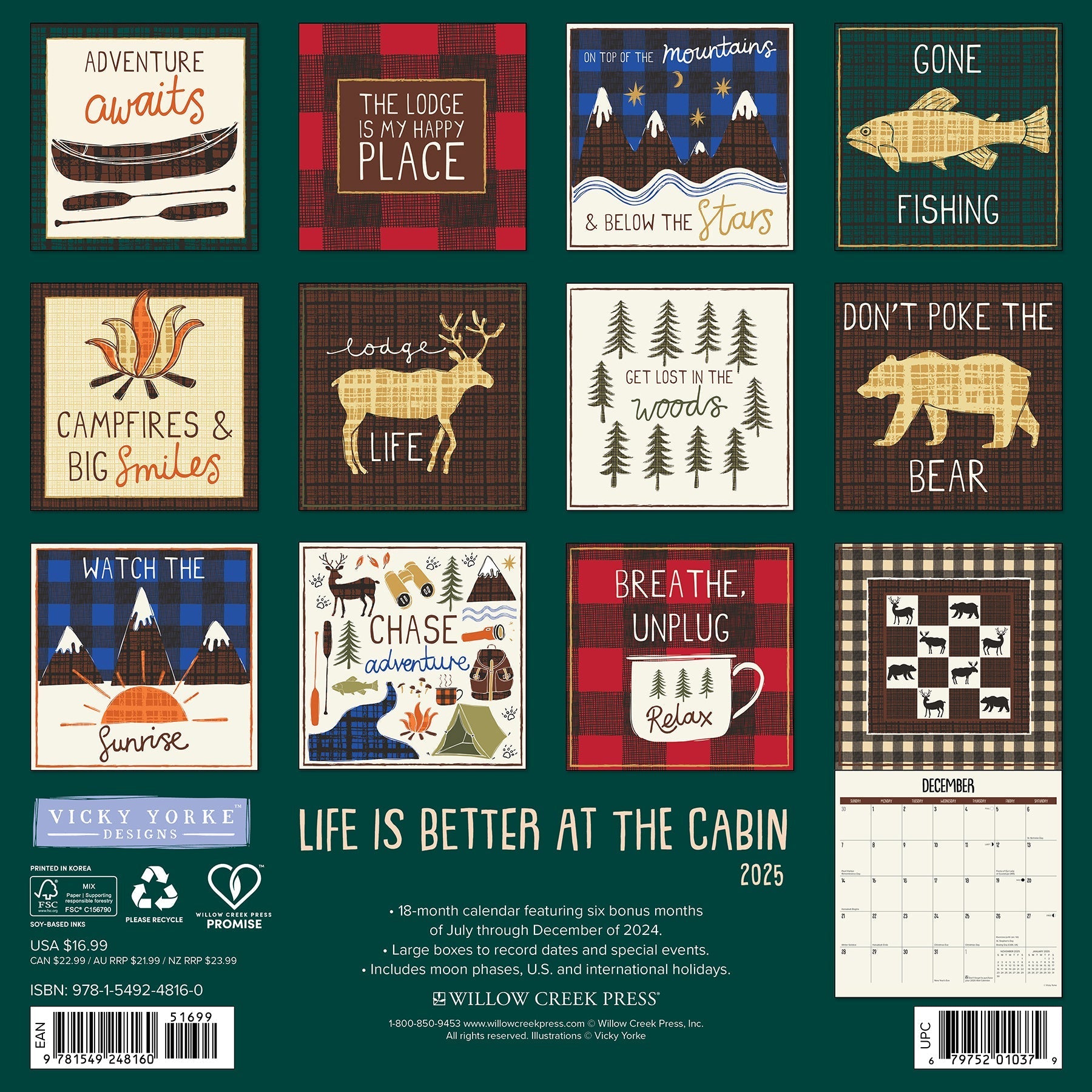 2025 Life Is Better By the Cabin - Square Wall Calendar (US Only)