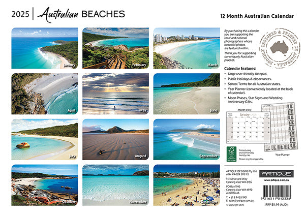 2025 Australian Beaches By Artique - Horizontal Wall Calendar