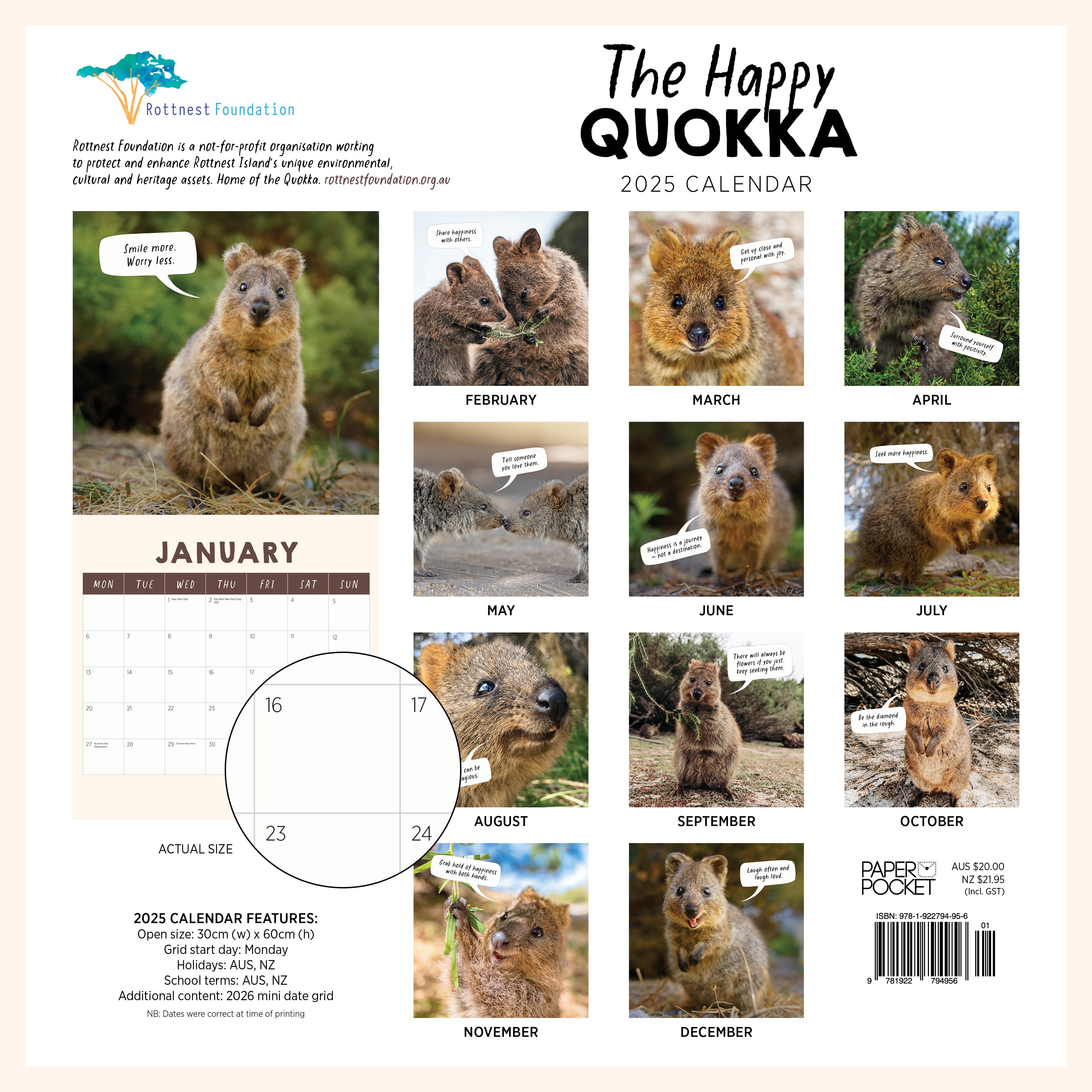 2025 The Happy Quokka - Square Wall Calendar