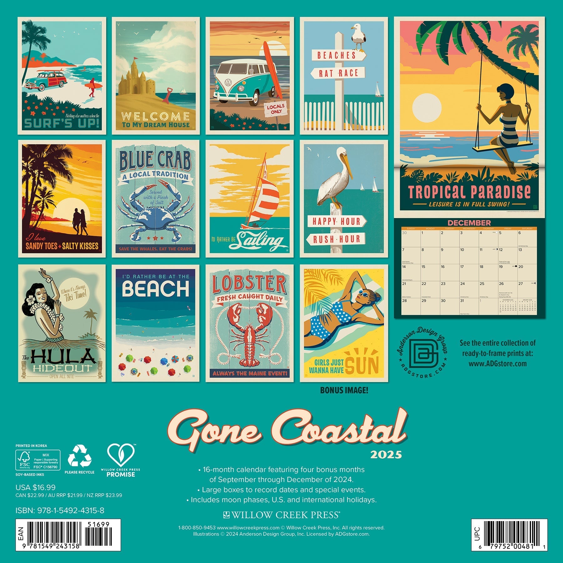 2025 Gone Coastal (ADG) - Square Wall Calendar (US Only)