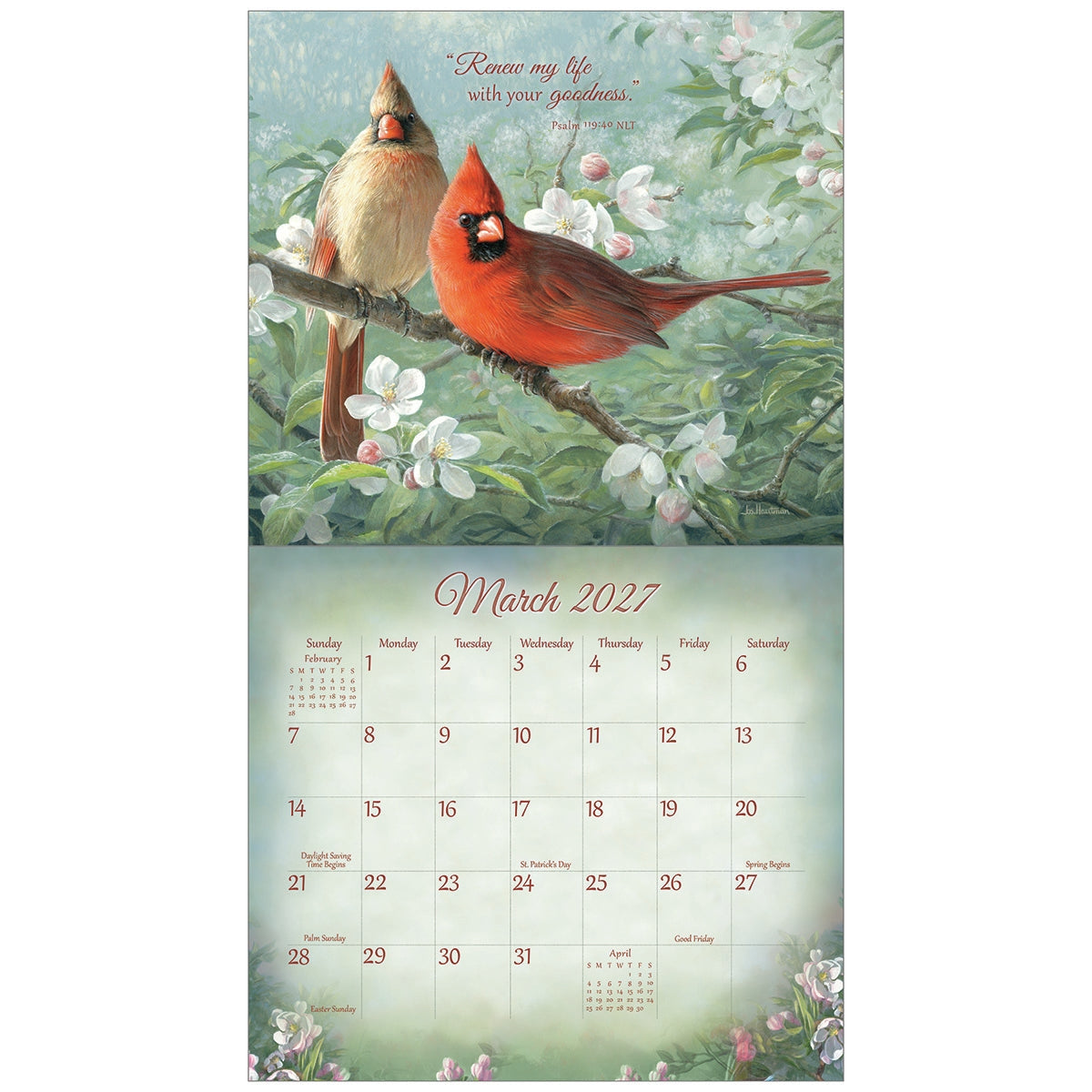 2027 Songbirds Of Faith - Scripture - Deluxe Wall Calendar by Susan Bourdet