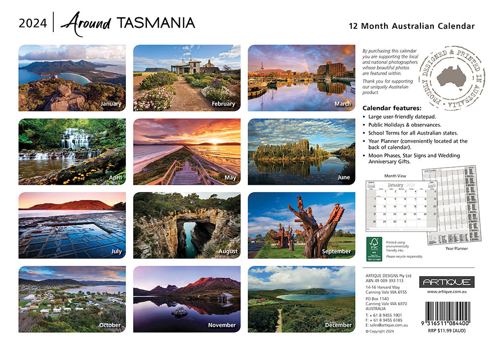 2024 Around Tasmania (by Artique) - Horizontal Wall Calendar