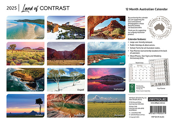 2025 Australia Land of Contrast By Artique - Horizontal Wall Calendar