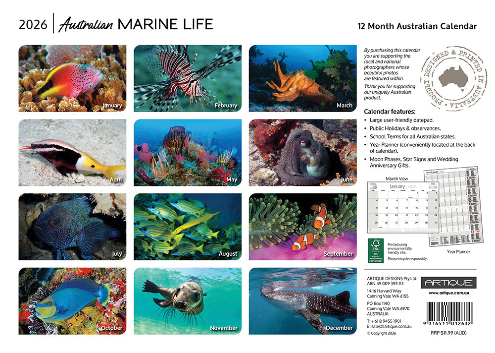 2026 Australian Marine Life - Horizontal Wall Calendar