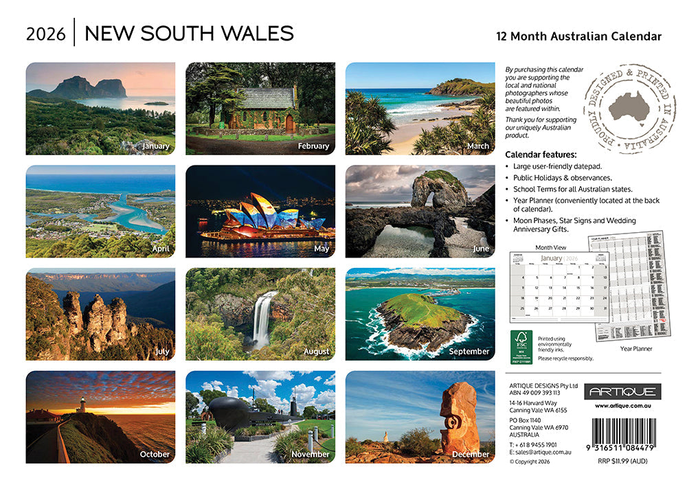 2026 New South Wales - Horizontal Wall Calendar