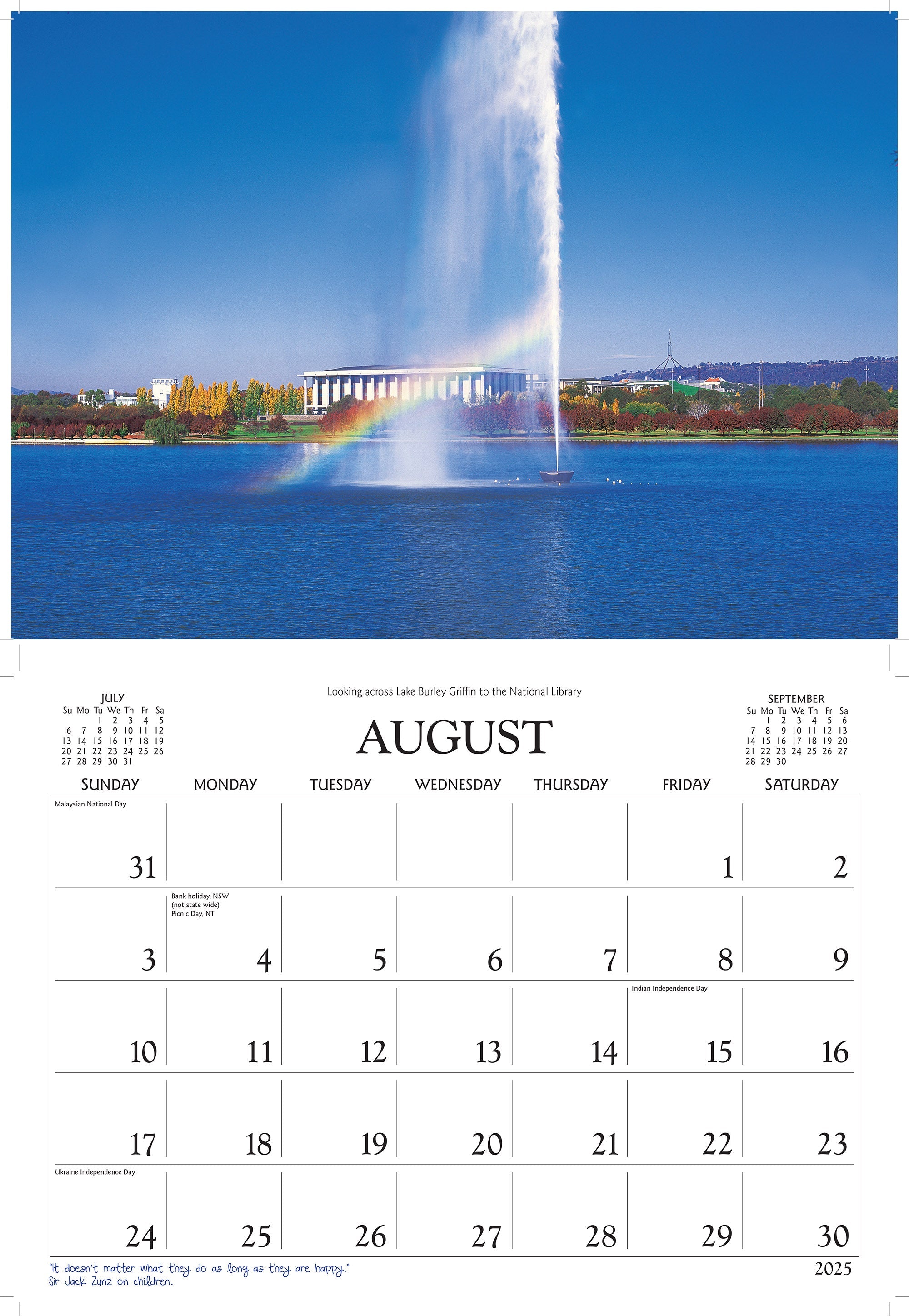 2025 Scenic Canberra By David Messent - Horizontal Wall Calendar