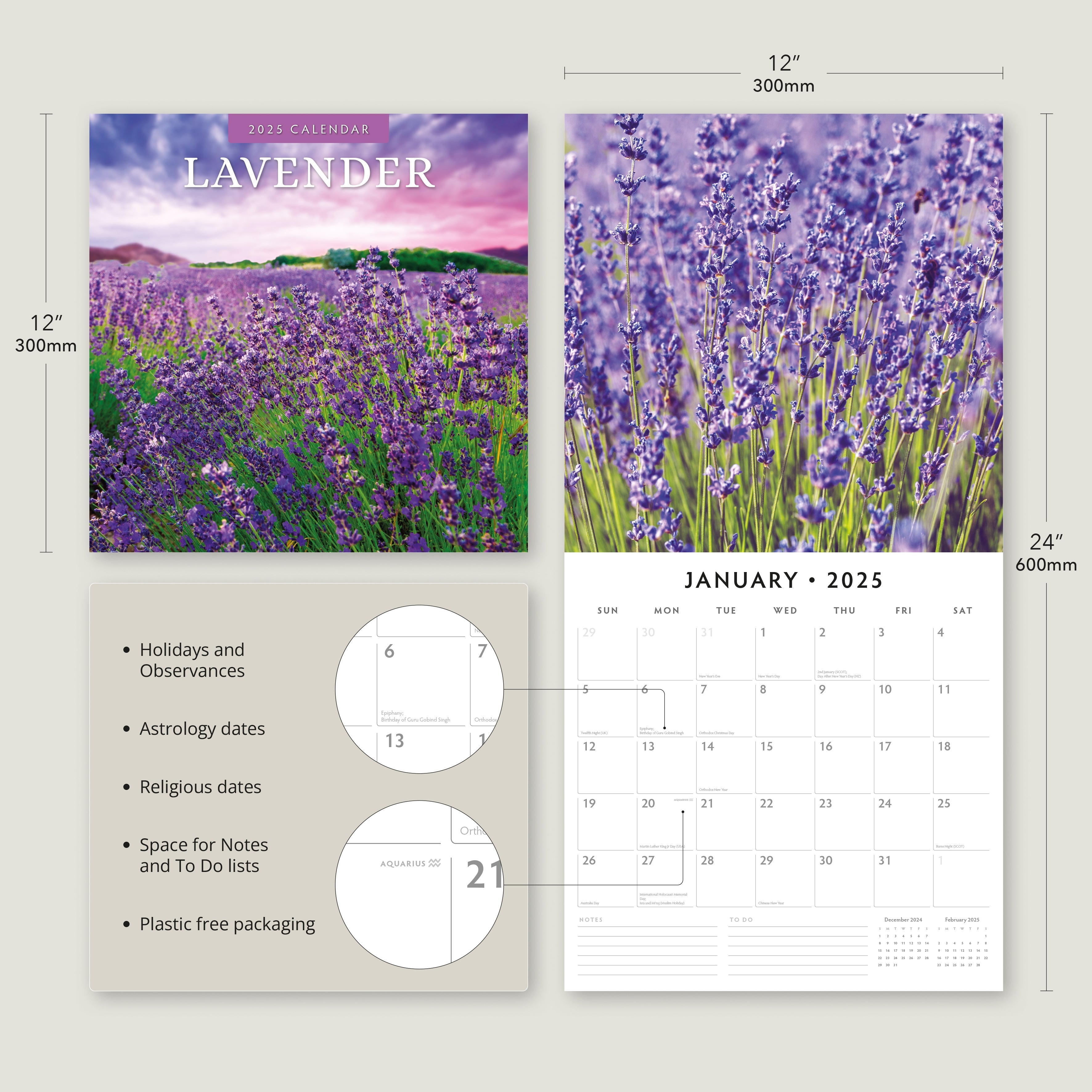 2025 Lavender - Square Wall Calendar