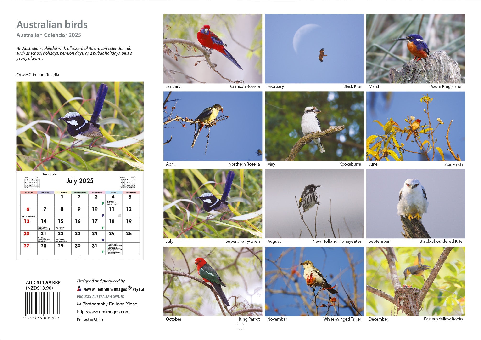 2025 Australian Birds - Horizontal Wall Calendar