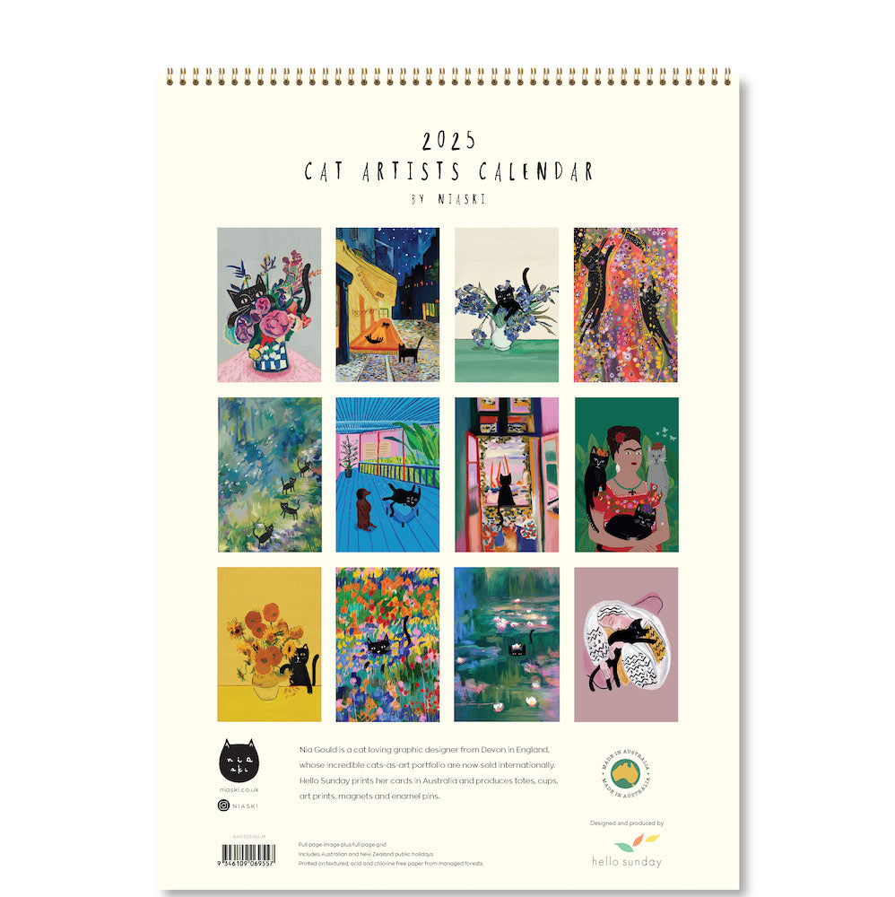 2025 Cat Artists Calendar Niaski - Deluxe Wall Calendar