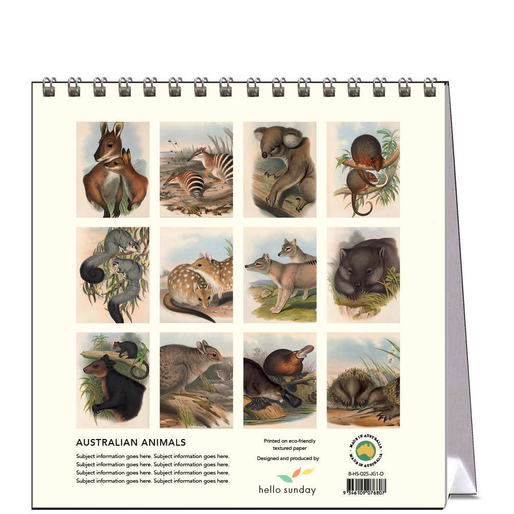 2025 Australian Animals John Gould - Desk Easel Calendar