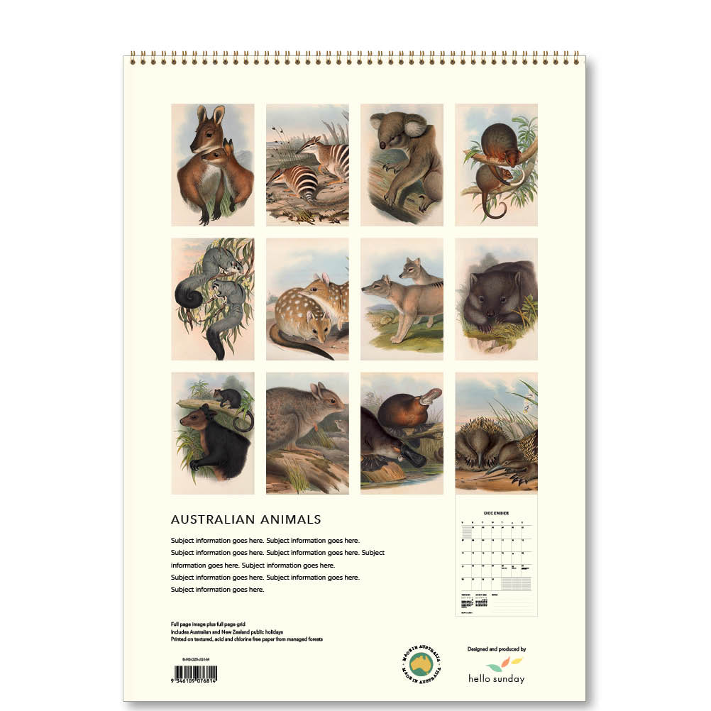 2025 Australian Animals John Gould - Deluxe Wall Calendar