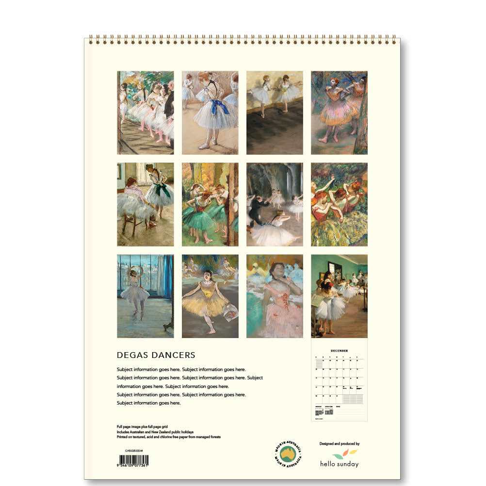 2025 Degas Dancers - Deluxe Wall Calendar