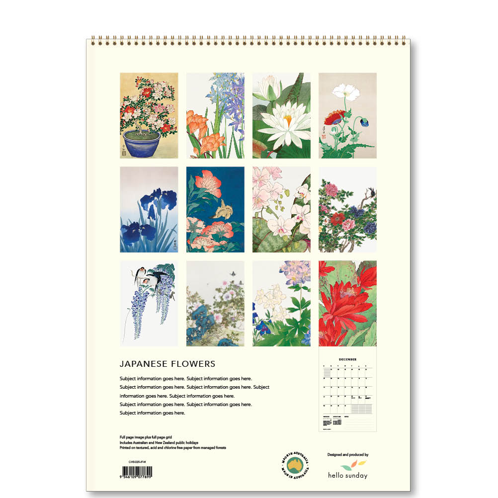 2025 Japanese Flowers - Deluxe Wall Calendar