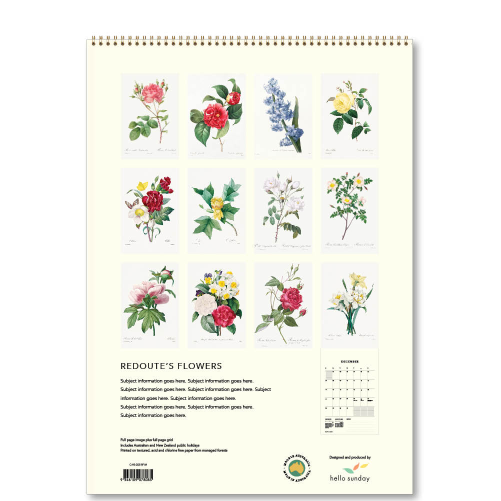 2025 Redoute's Flowers - Deluxe Wall Calendar