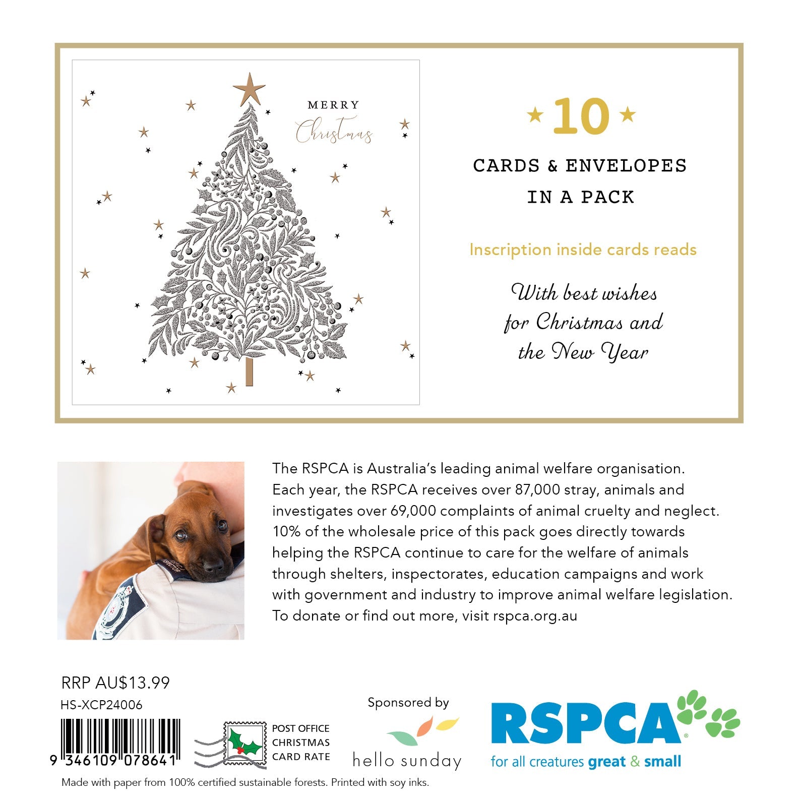 RSPCA - Christmas Tree - 10 Charity Christmas Cards Pack