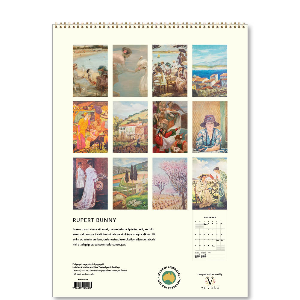 2026 Rupert Bunny - Australian Artist - Deluxe Wall Calendar