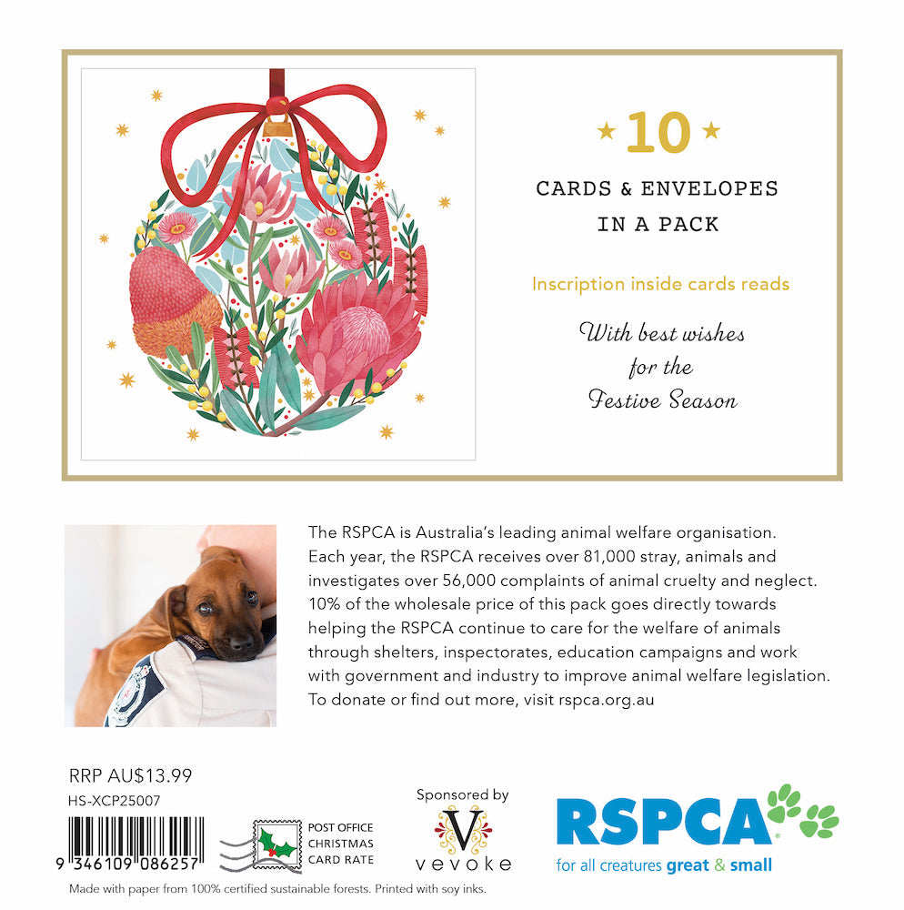 RSPCA - Floral Bauble - 10 Charity Christmas Cards Pack