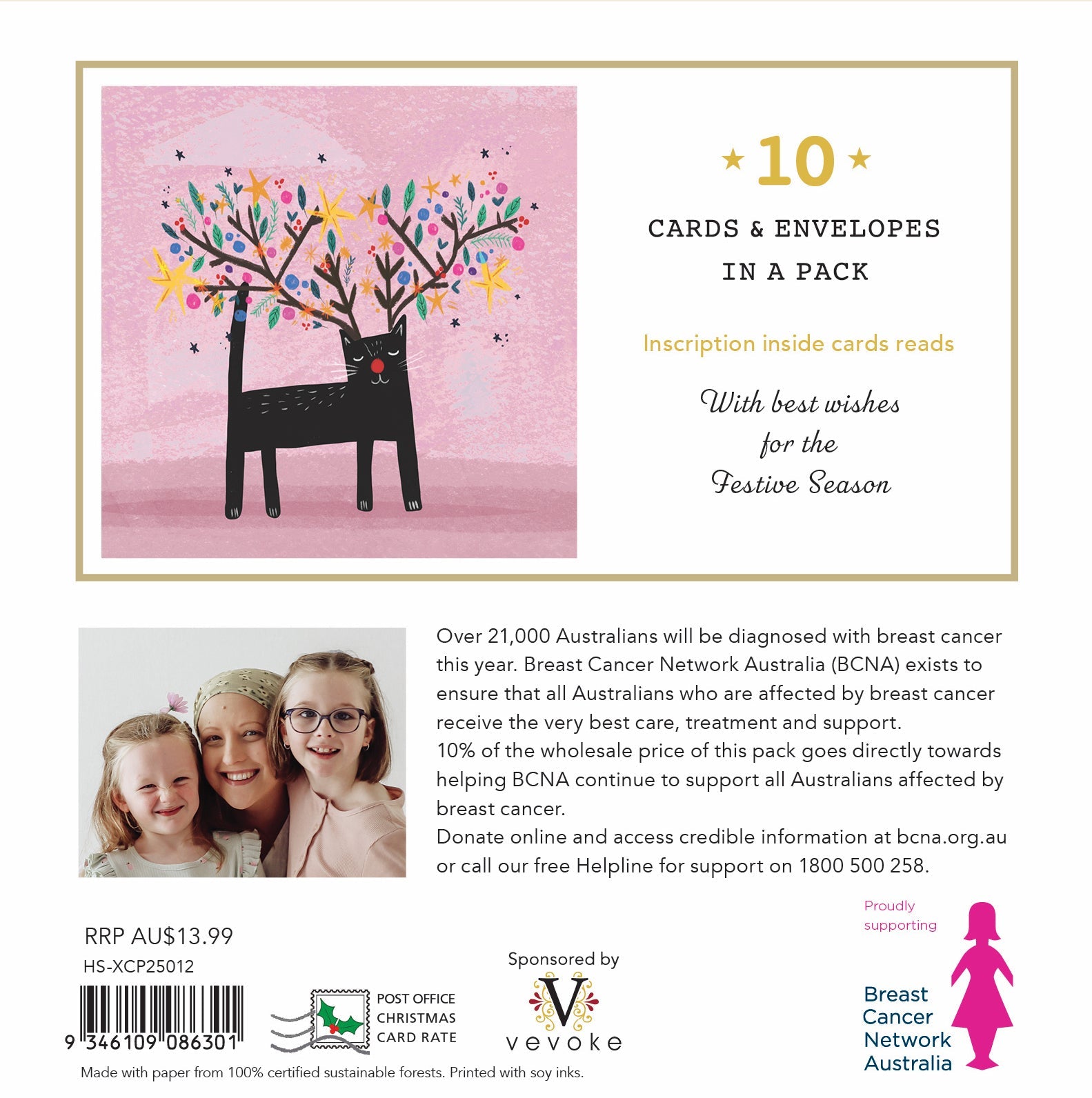 BCNA - Festive Cat - 10 Charity Christmas Cards Pack