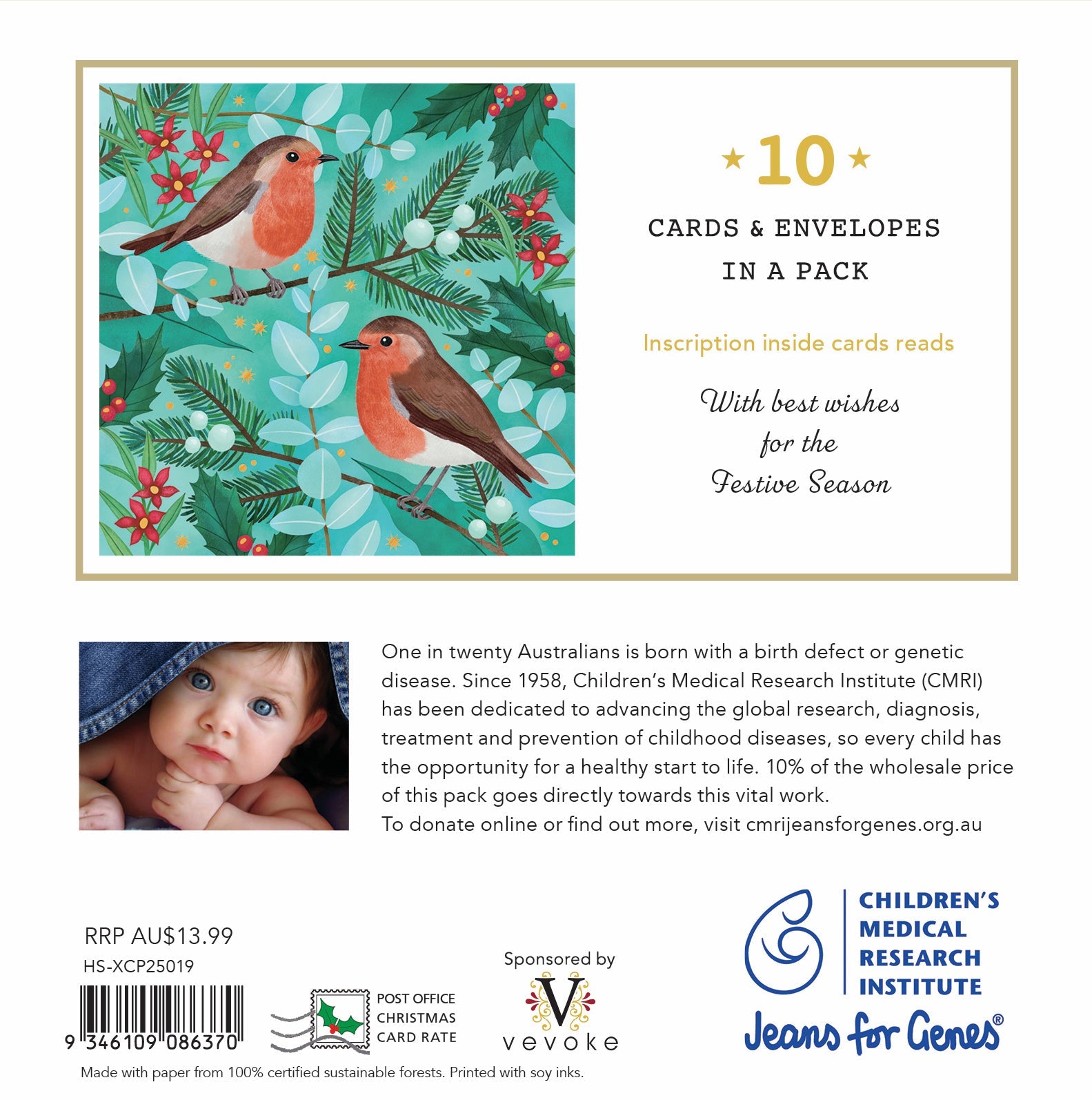 CMRI - Robins - 10 Charity Christmas Cards Pack
