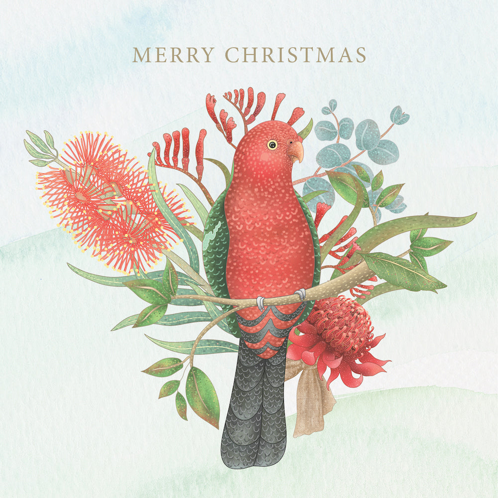 CMRI - Floral King Parrot - 10 Charity Christmas Cards Pack